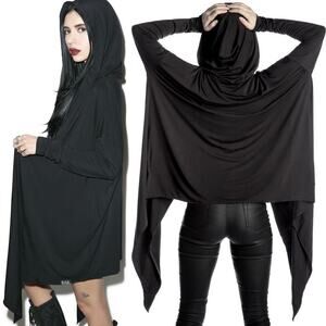 NWT Killstar Raider Cloak - Deadstock Black Hooded Jersey Cardigan
